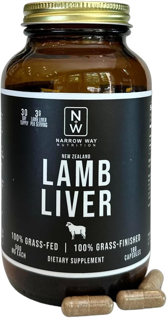 Lam lever Regenerativt opdrættet i New Zealand (180 kapsler), 100% Grass- Fed & 100% Grass- Færdiggjort, 30 dages forsyning på 6 kapsler dagligt (Kosher Bovine Gelatine kapsler)