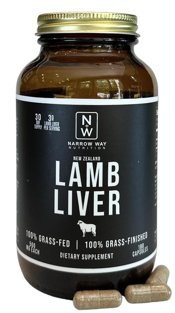 Lam lever Regenerativt opdrættet i New Zealand (180 kapsler), 100% Grass- Fed & 100% Grass- Færdiggjort, 30 dages forsyning på 6 kapsler dagligt (Kosher Bovine Gelatine kapsler)