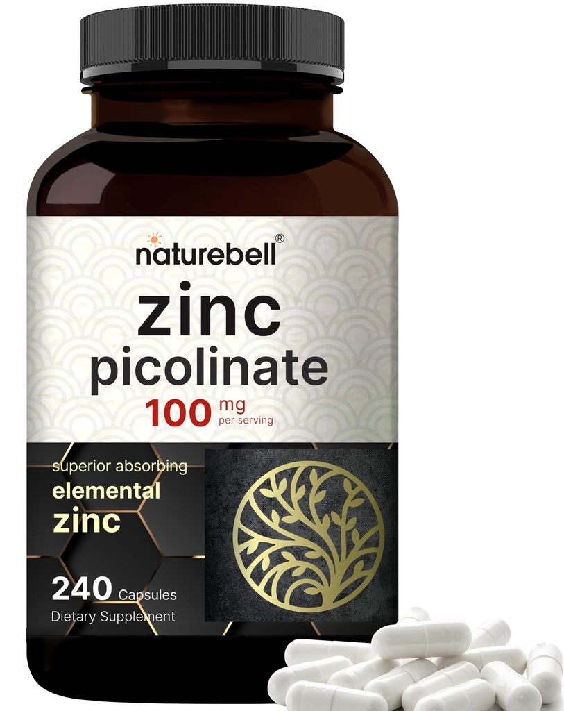 Høj potens Zink Picolinate 100mg - 240 kapsler, Biotilgængelig form af zink til immunforsvar og hudsundhed - non-GMO og gluten