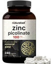 Høj potens Zink Picolinate 100mg - 240 kapsler, Biotilgængelig form af zink til immunforsvar og hudsundhed - non-GMO og gluten