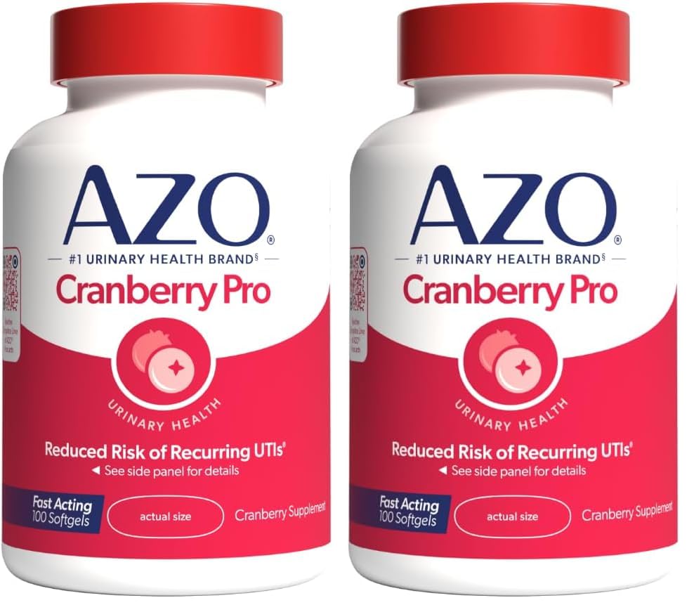AZO Cranberry Pro Urinary Tract Health Supplement 600mg PACRAN, 1 Servering: Mere end 1 glas Cranberry Juice, Sugar Free Cranberry Pills, Non- GMO 100 Softgels (Pack of 2)