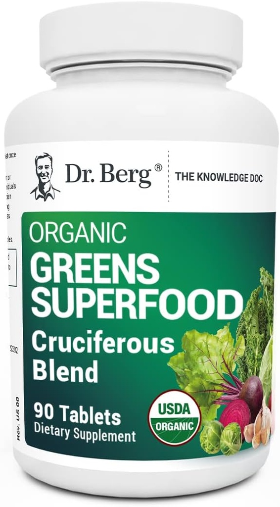 Dr. Berg 's Green Superfood Cruciferous Vegetabilske tabletter - Vegetabilske kosttilskud til voksne w / 11 Phytonutrient Super Green - Energi, immunsystem & Lever Veggie tabletter - 90 tabletter