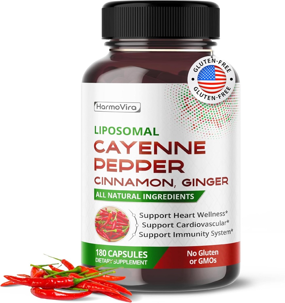 Liposomal Cayenne Pepper Cinnamon Ginger - Support fordøjelse Wellness, Immunitet - 180-dages levering - Made in USA