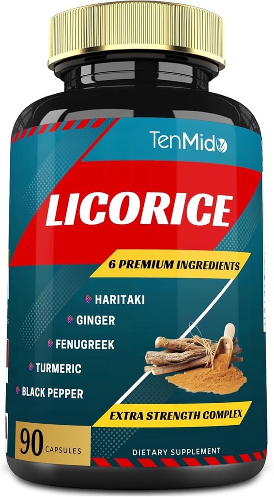 Lakrids Uddrag Kapsler med gurkemeje, Ingefær, Fenugreek, Haritaki, Sort Pepper - Support Fordøjelsesfunktion - 90 Caps, 3 Måneder Supply