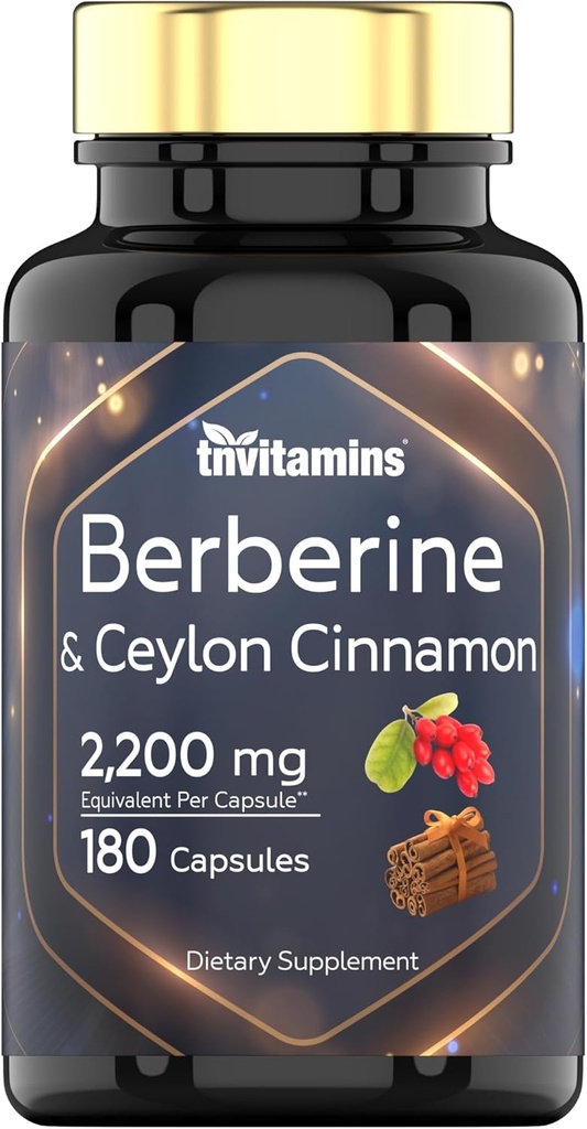Berberine med Ceylon Cinnamon: 2200 mg Per Capsule - 180 Kapsler - 124; Natural Berberine tillæg for cardiovaskulært & kredsløbssystem sundhed * - 124; 6 Måned Supply 124; Made in the USA!