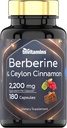 Berberine med Ceylon Cinnamon: 2200 mg Per Capsule - 180 Kapsler - 124; Natural Berberine tillæg for cardiovaskulært & kredsløbssystem sundhed * - 124; 6 Måned Supply 124; Made in the USA!