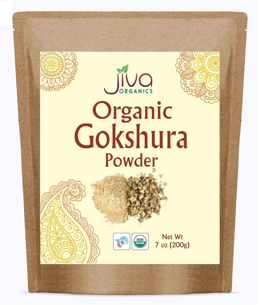 Jiva Organics Gokshura Powder 7 Ounce Bag - Non- GMO, Pure, Full Spectrum Tribulus - Indian Origin