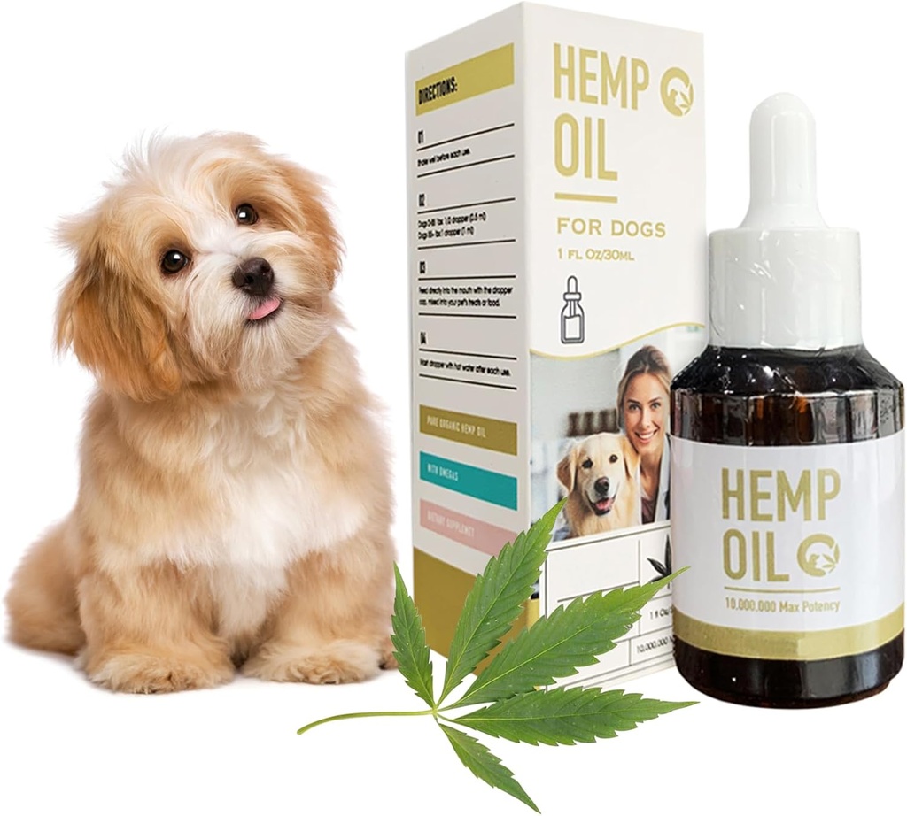 Hеmp Olie til hunde - Kæledyr Hamp Calming Drops til angst Søvn Betændelse Arthritis Allergier - Understøtter hud Itchy, Fælles & Hip sundhed - Urtetilskud - Non- GMO