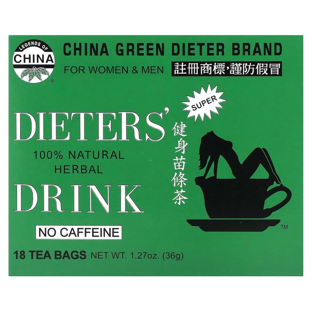 Uncle Lee's Tea Dieters' 100% Natural Herbal Drink, No Caffeine, 18 Tea Bags, 1.27 oz (36 g)
