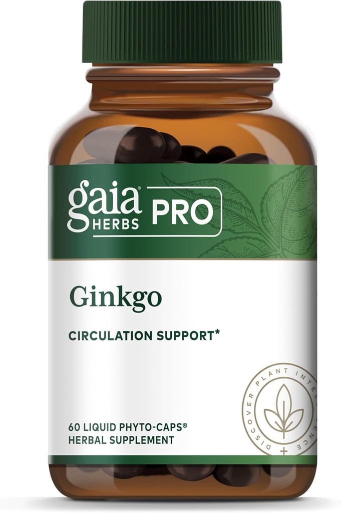 GAIA HERBS PRO Ginkgo - Sund blodgennemstrømning & hjernefunktion Support Supplement * - Blodcirkulation Support Supplement * med Ginkgo Leaf Extract - 60 flydende Phyto- Caps (30 Servere)