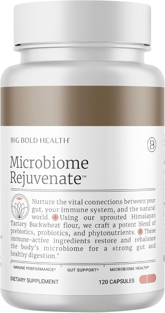 BIG BOLD SUNDHED Mikrobiom Forynge Prebiotic + Probiotisk supplement til Gut Health & Immunsystem Support - med immune- Active Himalayan Tartary Boghvede - Glutenfri (120 Vegetariske kapsler)