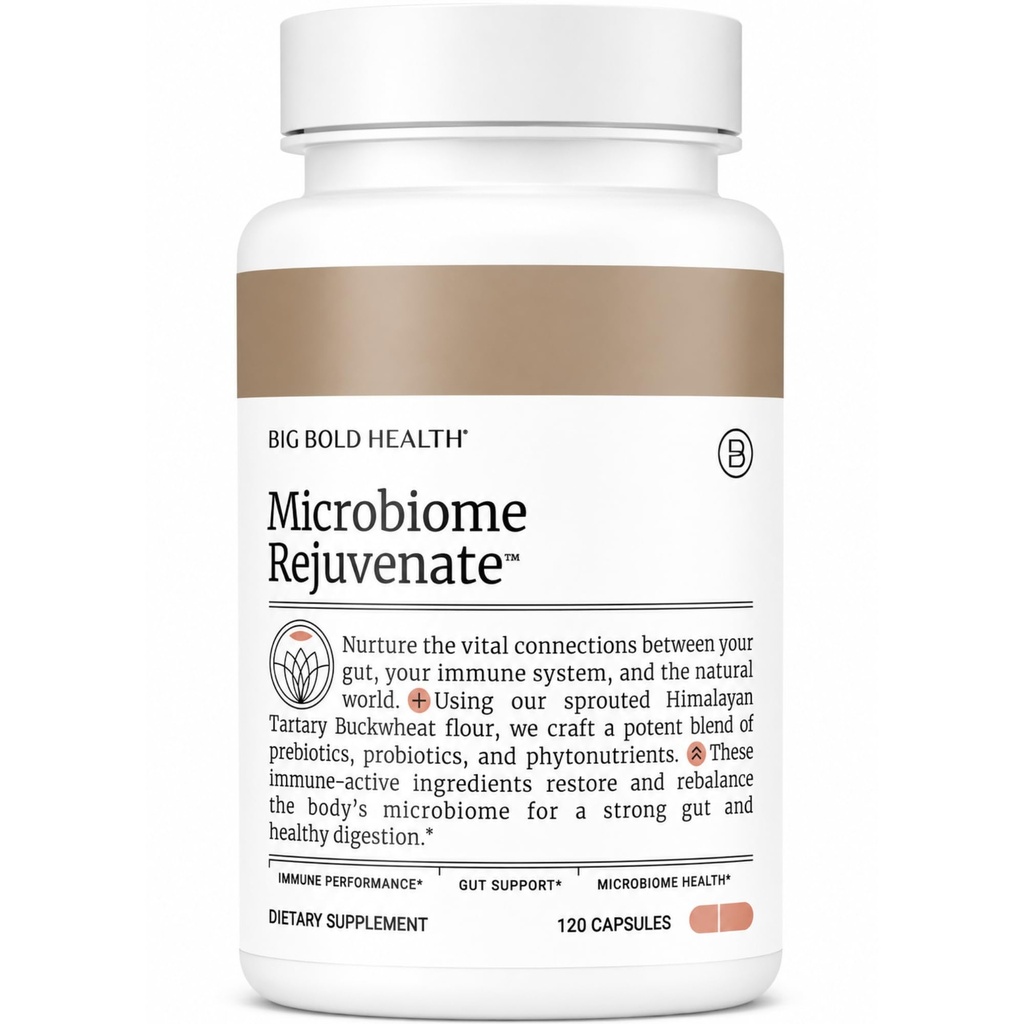 BIG BOLD SUNDHED Mikrobiom Forynge Prebiotic + Probiotisk supplement til Gut Health & Immunsystem Support - med immune- Active Himalayan Tartary Boghvede - Glutenfri (120 Vegetariske kapsler)