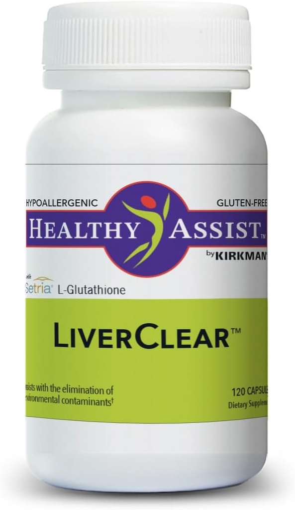 Kirkman LiverClear Supplement, 120 kapsler, Kropslæde med C-vitamin, E, Selenium, Taurin, Curcumin, Milk Thistle, Glutathione, NAC & Calcium til støtte for kroppens naturlige rensende pathways