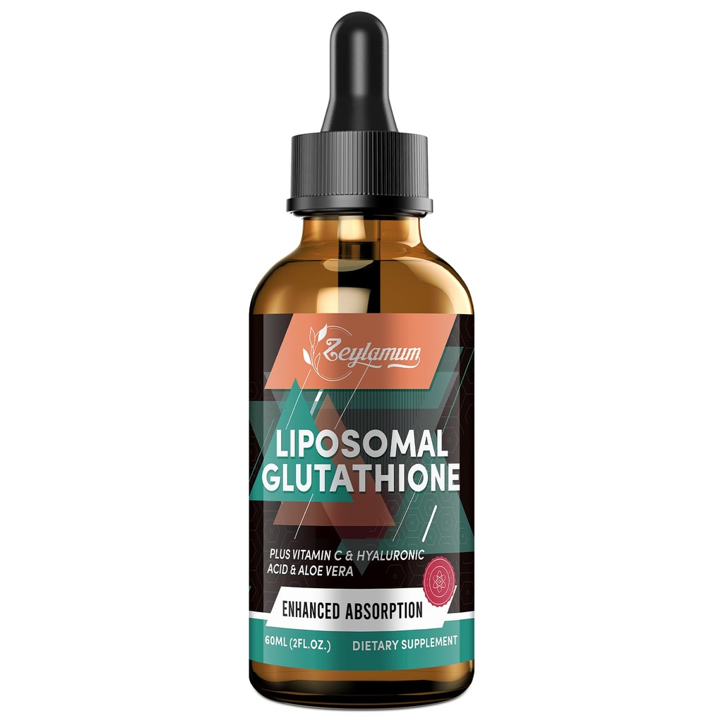 2000MG Liposomal Glutathion Liquid Drops, Ultra High Absorption, Naturlig afgiftning, Immunsystem & Hudsuprot *, L- Glutathion, C-vitamin & hyaluronsyre, kapsler Alternative, 2.02 OZ