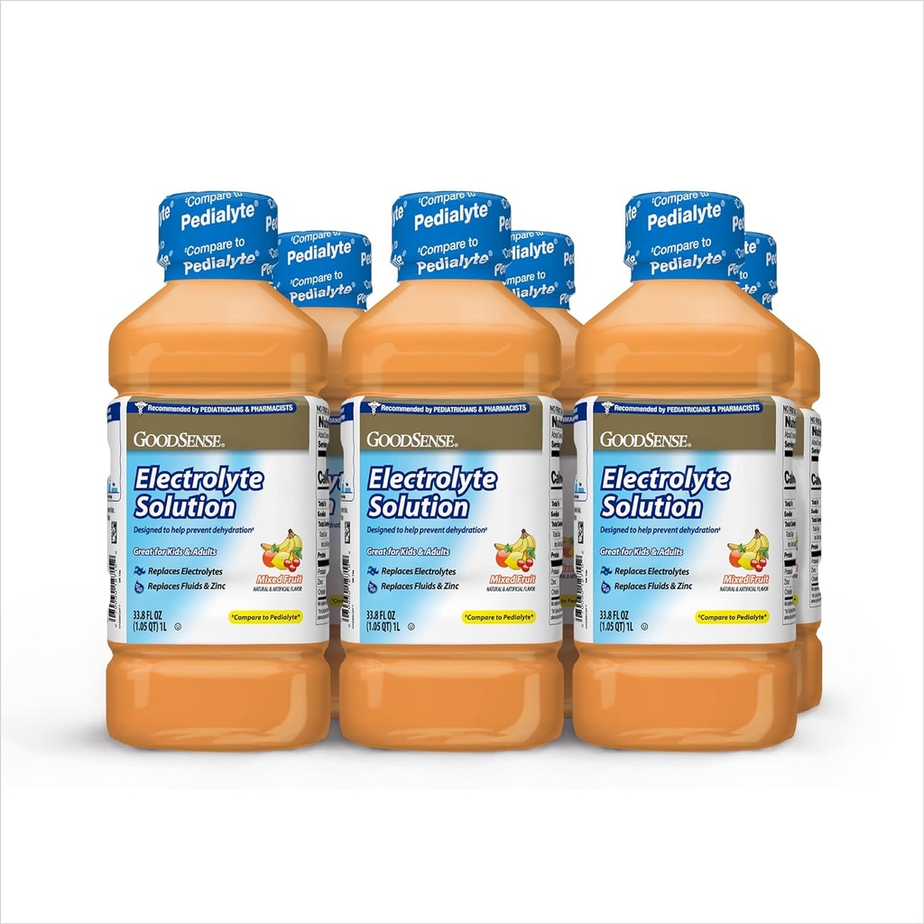 GoodSense Mixed Fruit Electrolyte Solution - Erstatter Electrolytes, Fluider & Zink til børn og voksne, Hydration Drink til dehydrering, 33.8 Fluid Ounces (pakke med 6)