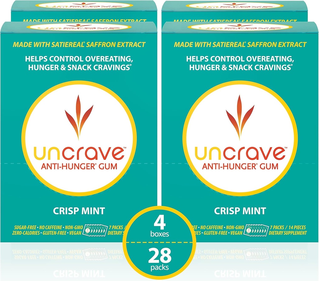 UnCrave Gum - Infunderes med 100% Pure Saffron Extract - Control Cravings - Forbedre mood - Vision Health - Crisp Mint (56 stykker)