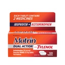 Motrin Dual Action with Tylenol, Ibuprofen & Acetaminophen Fast- Active Dual Action Pain Reliever for Minor Aches & Pains, Ibuprofen (NSAID) 125 mg & Acetaminophen 250 mg, 120 ng