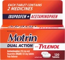 Motrin Dual Action with Tylenol, Ibuprofen & Acetaminophen Fast- Active Dual Action Pain Reliever for Minor Aches & Pains, Ibuprofen (NSAID) 125 mg & Acetaminophen 250 mg, 120 ng
