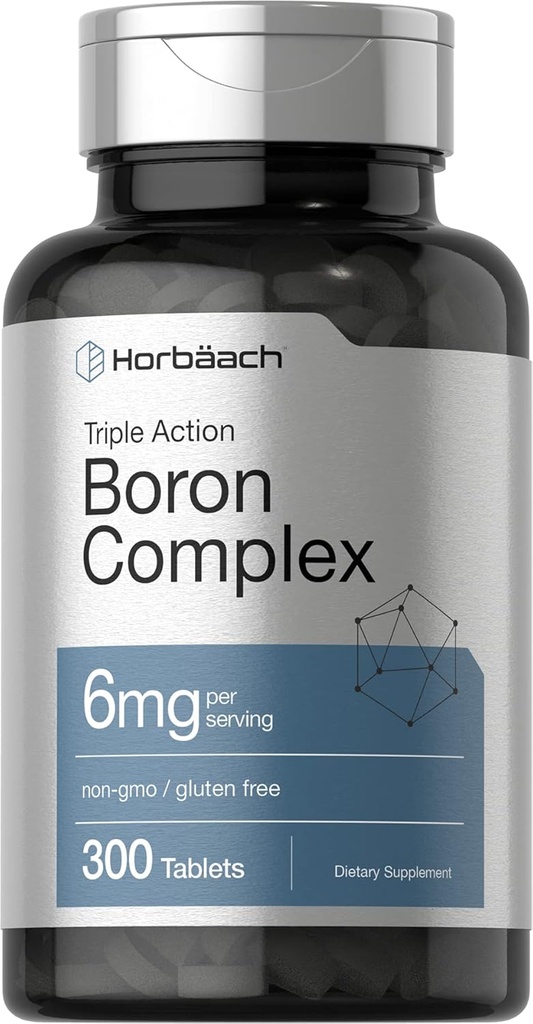 Horbäach Triple Boron Complex 6 mg Supplement: 124; 300 tabletter: 124; for mænd og kvinder: 124; vegetarisk, ikke-GMO & Gluten Free