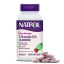 Natrol Fast Opløs vitamin D3 2000 IE, Kosttilskud til ben og fælles sundhed, Knogletilskud, 90 tabletter, 90 dages forsyning