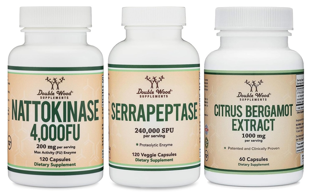 Nattokinase supplement (120 kapsler), serrapeptase (120 kapsler), Citrus Bergamot (60 kapsler)