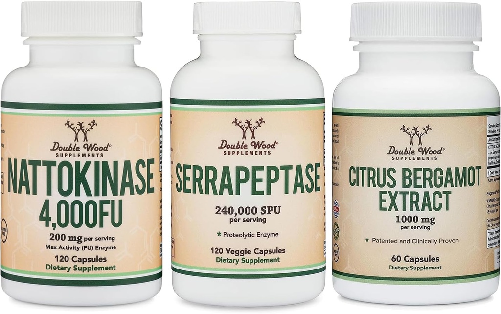 Nattokinase supplement (120 kapsler), serrapeptase (120 kapsler), Citrus Bergamot (60 kapsler)
