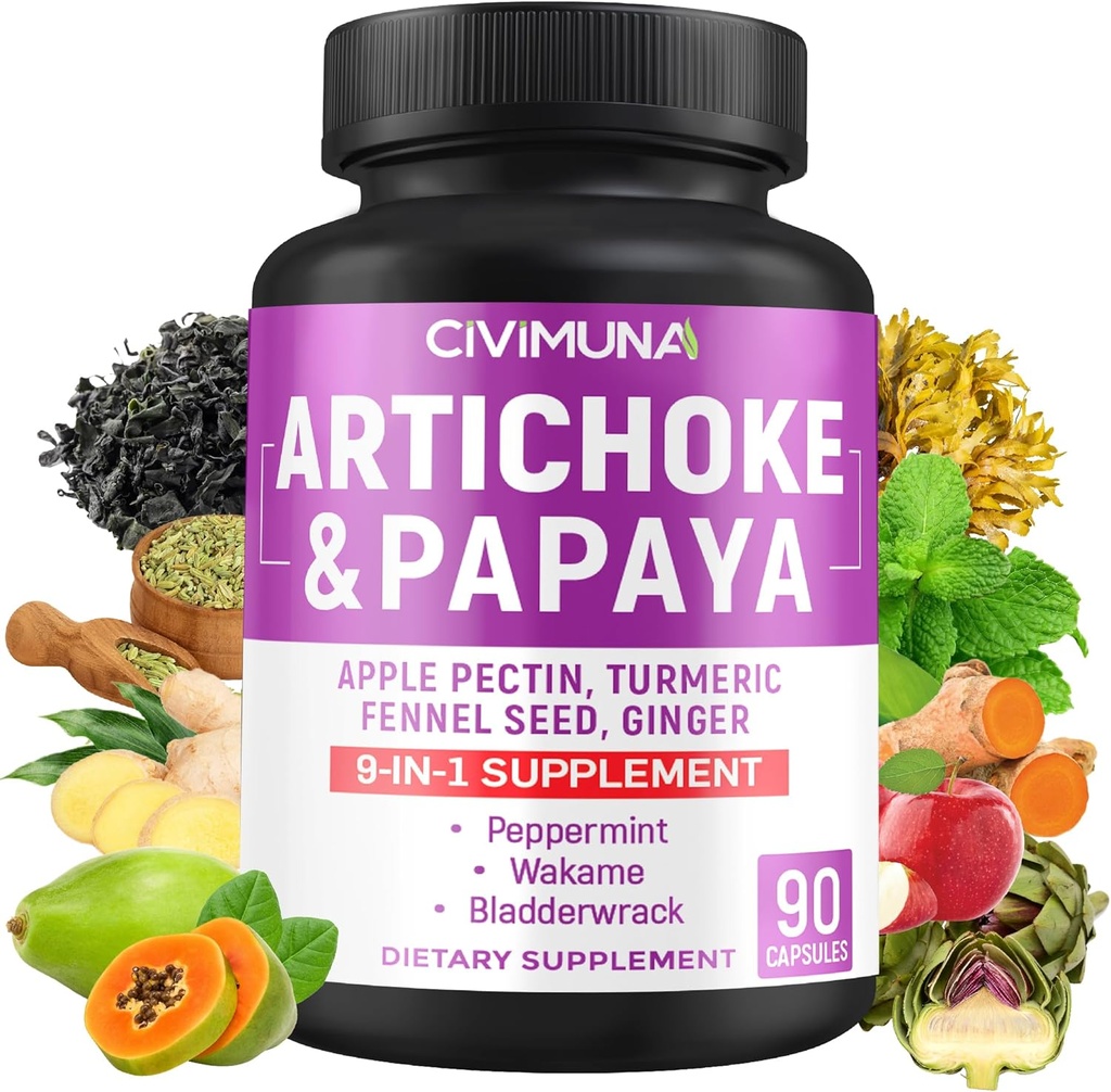 Artiskokke kapsler med Artiskoke, Papaya, Apple Pectin og mere - 90 kapsler til 3 Måneder Supply