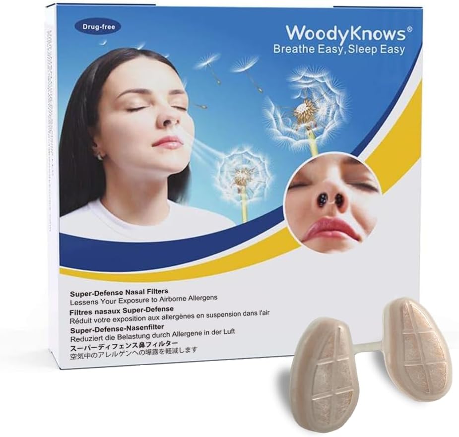 WoodyKnows 3 Super- Defense Nasal Filtre med 24 par udskiftningsfiltre, sæsonbetinget allergi og industriel forurening støtte (smalle, store, 3 filtre + 24 erstatninger)