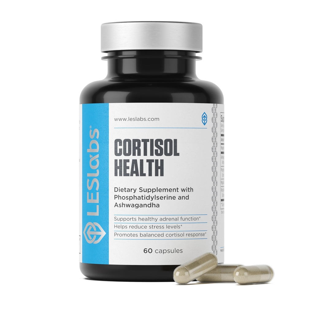 LES Labs Cortisol Health - Stress Relief, Balanceret Cortisol Response, Afslapning & Deep Sleep - Phosphatidylserin, Magnesium, Magnolia Bark, Rhodiola Rosea & Ashwagandha - Non-GMO - 60 Kapsler