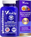 Reduceret Glutathion Supplement 1000mg - USA Made Glutathion kapsler med C-vitamin og mælk tidsel til leverpleje, hudstøtte og immunforsvar - 60 Greve