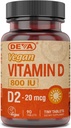 DEVA Vegan Vitamin D2 800 IE, Ergocalciferol tillæg med ingen animalske ingredienser, 90 tabletter, 1- pakning