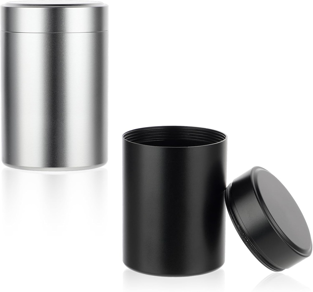 2pcs Portable Metal Pill Organizer, Round Daily Pill Box Holder Pocket Small Pill Case Medicine Organizer Vitamin Bottle Containers for Traveling Outdoor Fish Oils Supplements (Black+Silver)