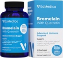VitaMedica Bromelain & Quercetin Supplement - 500mg Bromelain 250mg Quercetin - 2400 GDU for Immunitet, fælles støtte, inflammation og muskel Inddrivelse - 60 Veganske kapsler - 30 Servere