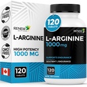 Renew Actives L- Arginin Supplement 1000MG for Servering - Styrke & Endurance, Essential for Protein Syntese & Muskelfunktion, Fysisk Performance Booster - Made in Canada - 120 tabletter