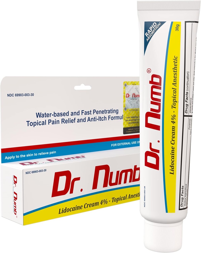 Dr. Numb 4% Lidocain Cream - tematisk Anorectal for midlertidig lindring af hæmorider og lokal ubehag - med E-vitamin - 30g (1 pakke)