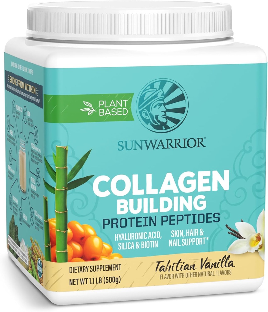 Vegan Collagen Protein Powder Plant- based staff 124; Hyaluronic Acid Minerals Biotin Soy Free Dairy Free Gluten Free NON- GROMFY 124; Vanilla 20 Servering Medic124; Collagen Building Peptider af Sunwarrior