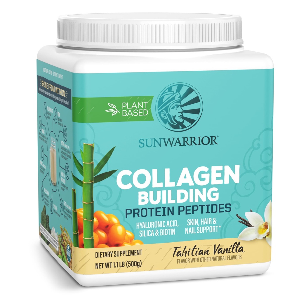 Vegan Collagen Protein Powder Plant- based staff 124; Hyaluronic Acid Minerals Biotin Soy Free Dairy Free Gluten Free NON- GROMFY 124; Vanilla 20 Servering Medic124; Collagen Building Peptider af Sunwarrior