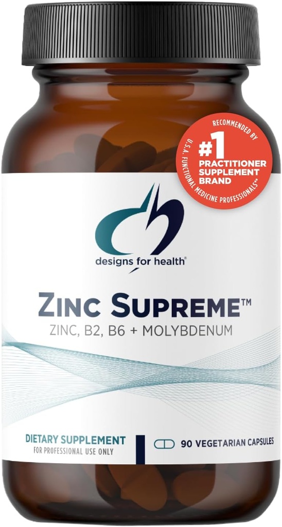 Designs for Health Zink Supreme - 30mg Zink Bisglycinate Chelate Supplement med cofaktorerne Taurine, B6-vitamin, B2 + Molybdæn - immunsupport Supplement - Vegan + Non- GMO (90 kapsler)