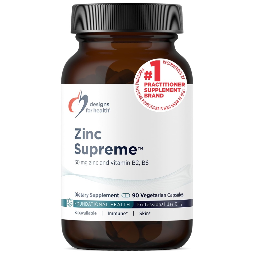 Designs for Health Zink Supreme - 30mg Zink Bisglycinate Chelate Supplement med cofaktorerne Taurine, vitamin B6, B2 + Molybdæn - immunsupport Supplement - Vegan + Non- GMO (90 kapsler)