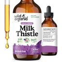 Wild & Organic Milk Thistle Liquid Drops - Lever Cleanse Detox - Silymarin Milk Thistle supplement til leverstøtte - Silybum Marianum Seed Extract tinktur - Vegan, Sukker & Alkohol- Free - 4 fl oz
