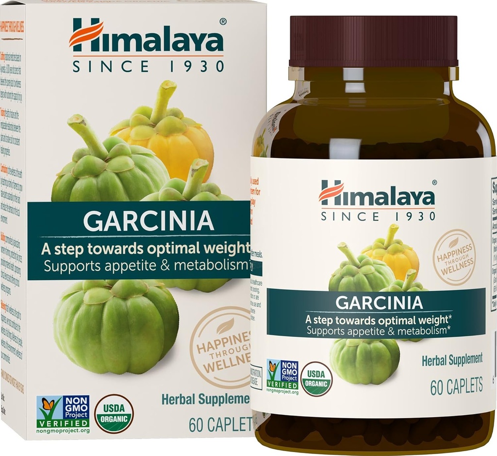 Himalaya Organic Garcinia Cambogia - Herbal Supplement Support Weight, Appetite Control, og Lipid Metabolisme - Vegan, Non- GMO, Gluten Free, 600 mg, 60 Caplets