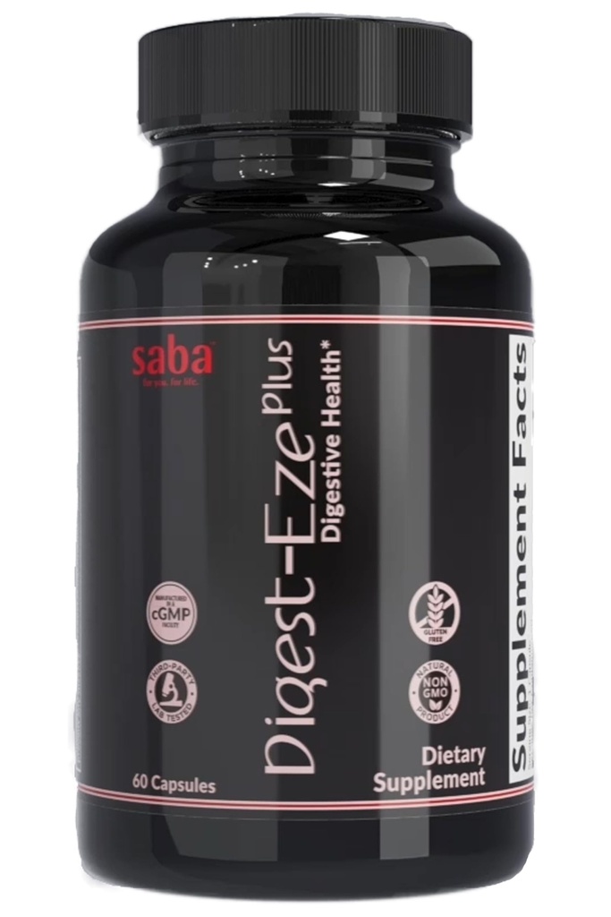 Saba Digital- EZE Plus- Broad Spectrum Plant- Sourced Enzymes, Prebiotics & Probiotics -Support Digitale & Gut funktioner, Immunitet & Absorption med Betaine, Bromelain -60 Kapsler