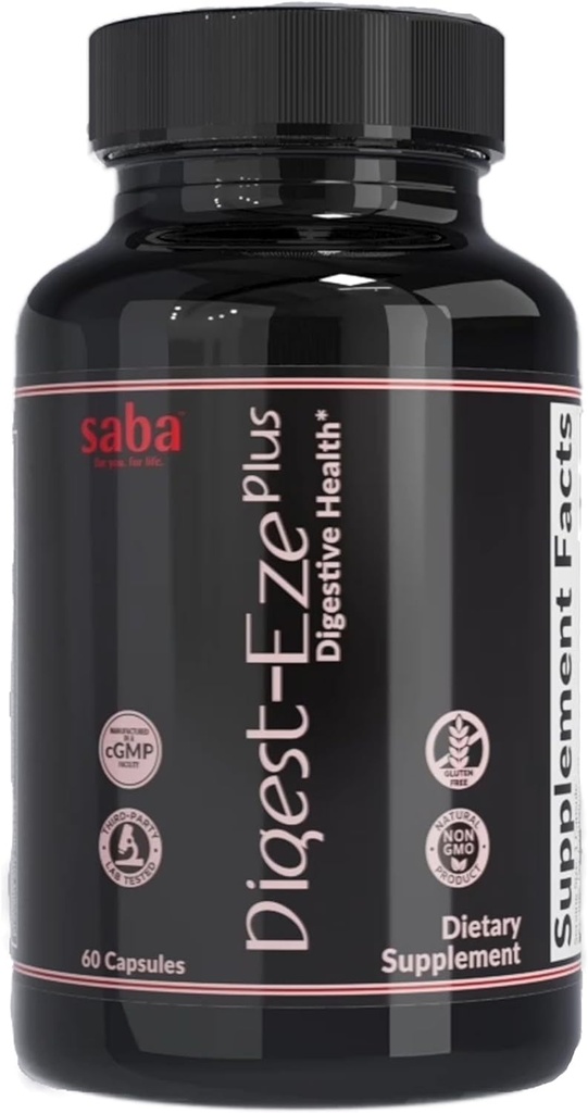 Saba Digital- EZE Plus- Broad Spectrum Plant- Sourced Enzymes, Prebiotics & Probiotics -Support Digitale & Gut funktioner, Immunitet & Absorption med Betaine, Bromelain -60 Kapsler