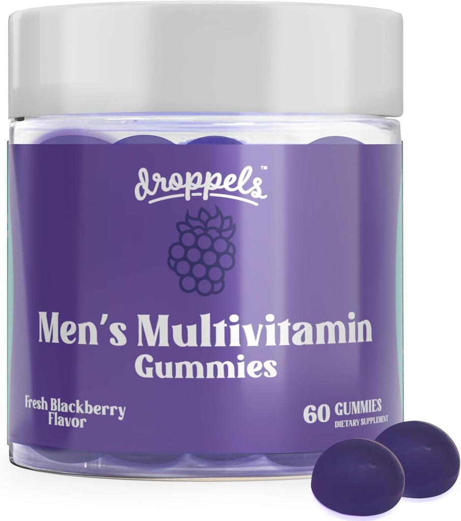 Droppels Mænds Multivitamin Gummies med folinsyre, Vitamin A, D, C, E, K, B6, B12, Biotin & mere; Vegan, Non- GMO & pectin- baseret