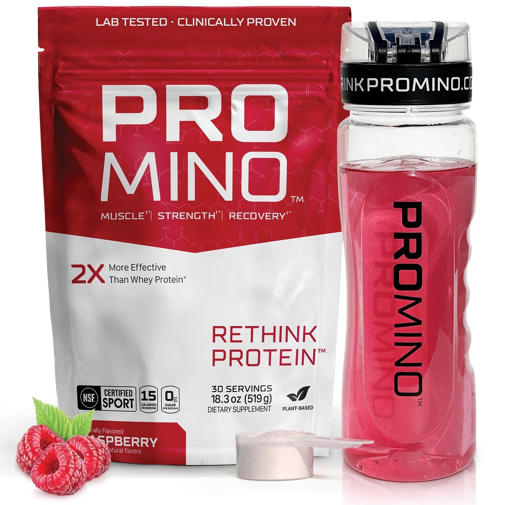 Promino ® Essential Aminosyre Muskeldrik - 2X mere effektiv end Whey - NSF Certified for Sport - Sukkerfri Inddrivelse Brændstof - Hindbær, 30 Servere