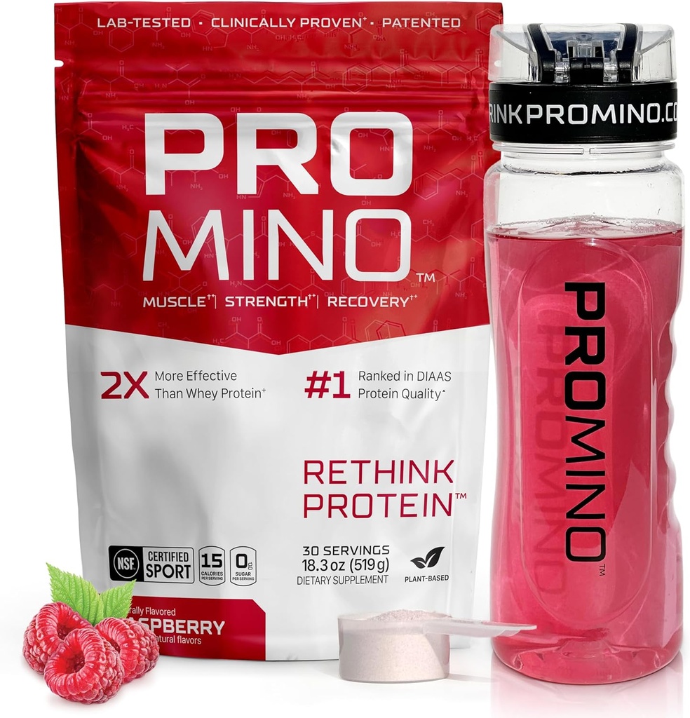 Promino ® Essential Aminosyre Muskeldrik - 2X mere effektiv end Whey - NSF Certified for Sport - Sukkerfri Inddrivelse Brændstof - Hindbær, 30 Servere