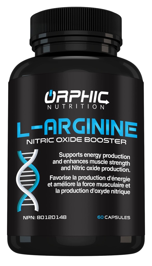 ORPHIC NUTRITION L Arginin Supplement for mænd 1000mg + - 60 kapsler - L Citrullin og nitrogenoxid supplement til støtte muskel sundhed, motion udholdenhed, vaskularitet, hjerte sundhed, energi niveauer *