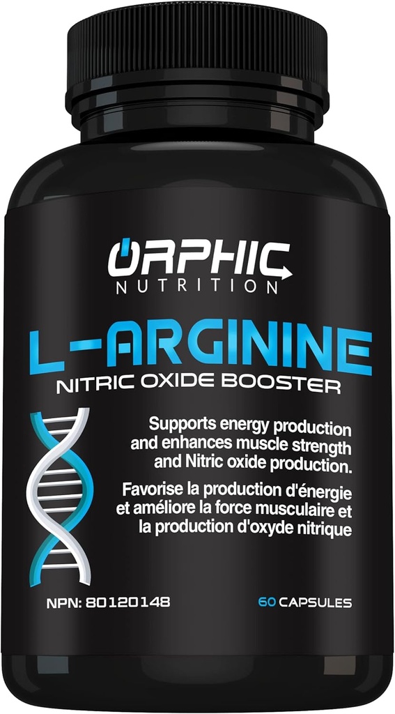 ORPHIC NUTRITION L Arginine Supplement for Men 1000mg+ - 60 Capsules - L Citrulline and Nitric Oxide Supplement to Support Muscle Health, Exercise Endurance, Vascularity, Heart Health, Energy Levels*