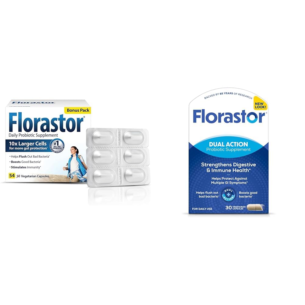 Blomsterhandler Probiotika fordøjelse & immunsundhed bundle med 54 & 30 kapsler, Probiotika til kvinder & mænd, Hjælper Flush Out Bad Bacteria & Boosts God med Saccharomyces Boulardii CNCM I- 745 Strain
