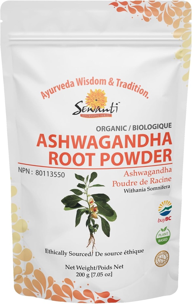 Sewanti Organic Ashwagandha Powder 200g / NPN 80113550 / Withania Somnifera